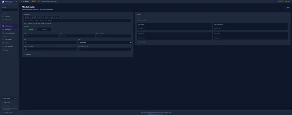 RiskLogged P&L calculator